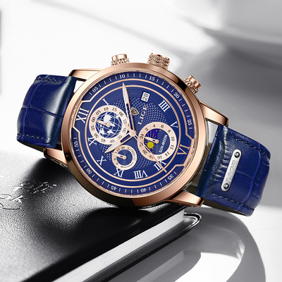 Montre chronographe avec bracelet en cuir premium
