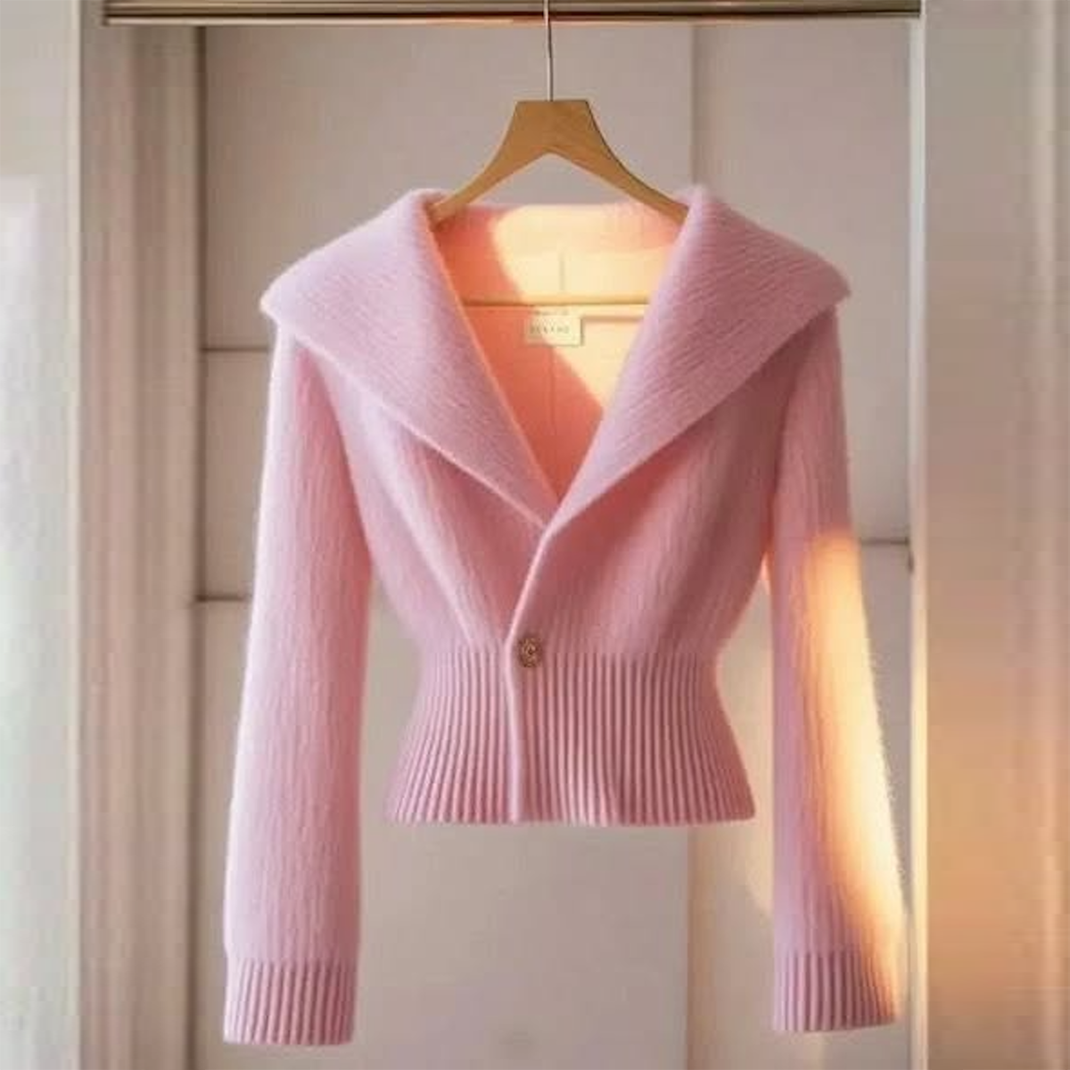 Cardigan rose pâle uni à collerette