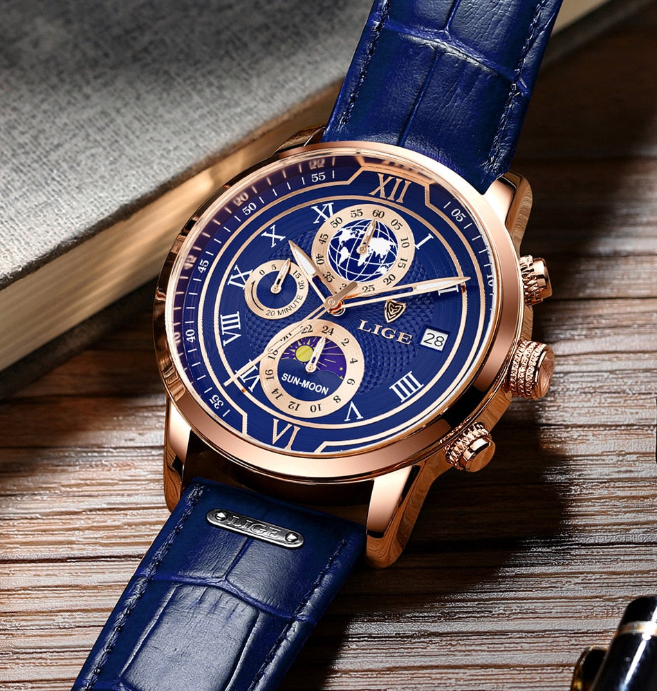 Montre chronographe avec bracelet en cuir premium