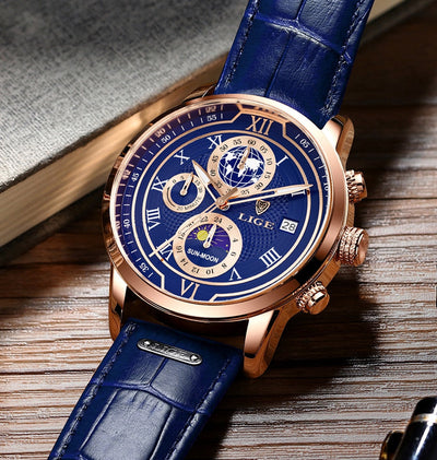 Montre chronographe avec bracelet en cuir premium