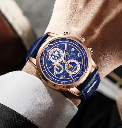 Montre chronographe avec bracelet en cuir premium