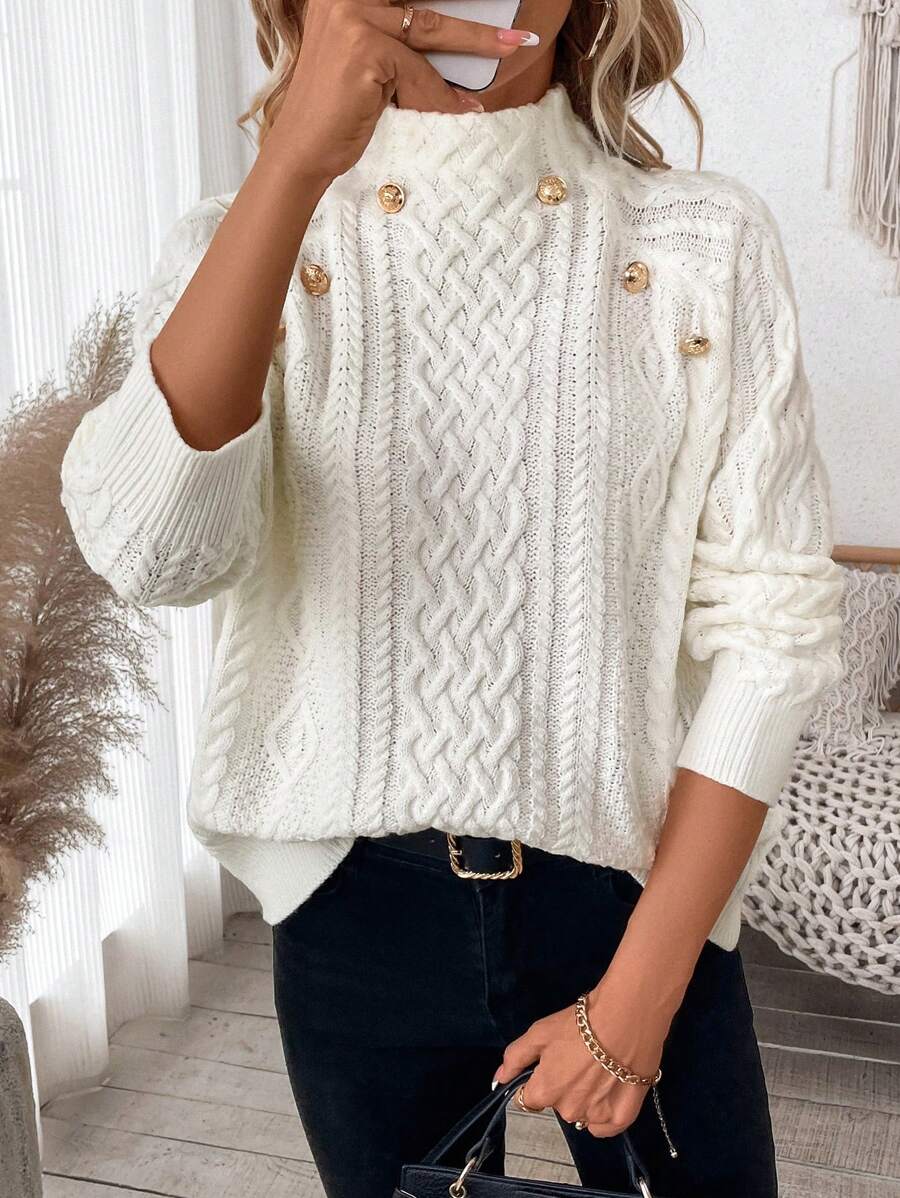 pull en maille blanc à col cheminée