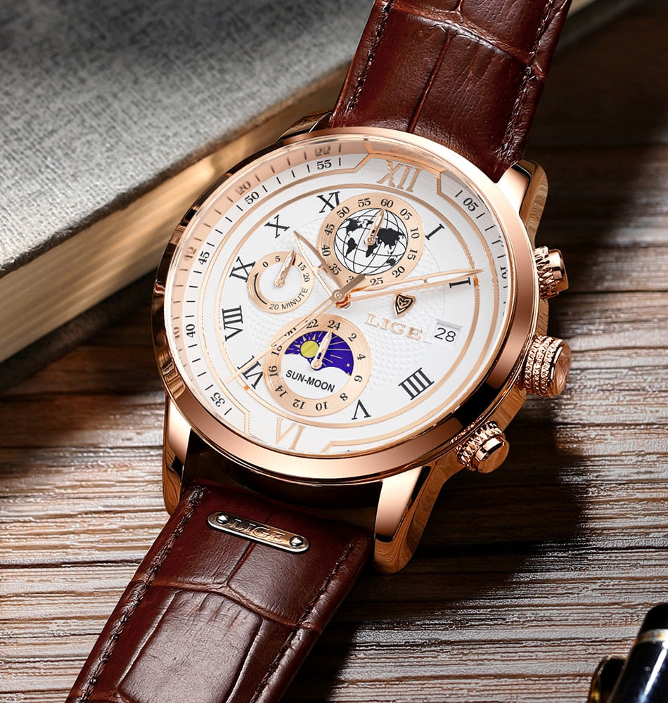 Montre chronographe avec bracelet en cuir premium