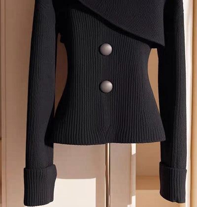 Pull en maille noir uni à col rond à manches longues