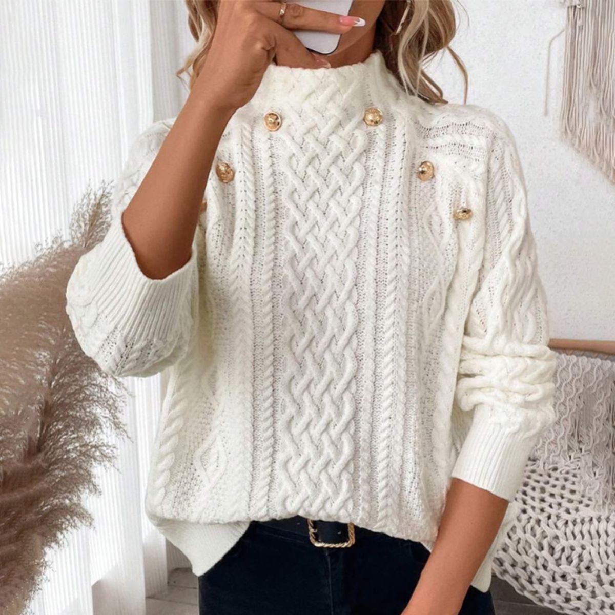 pull en maille blanc à col cheminée
