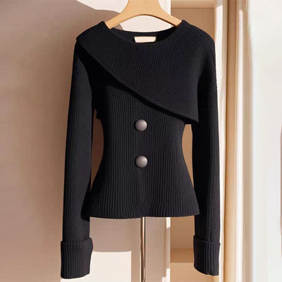 Pull en maille noir uni à col rond à manches longues