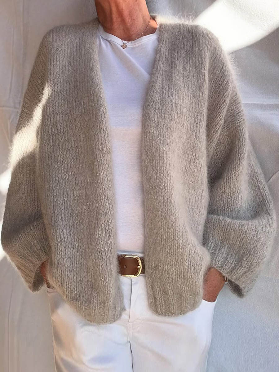 Cardigan uni à manches longues et col sans col