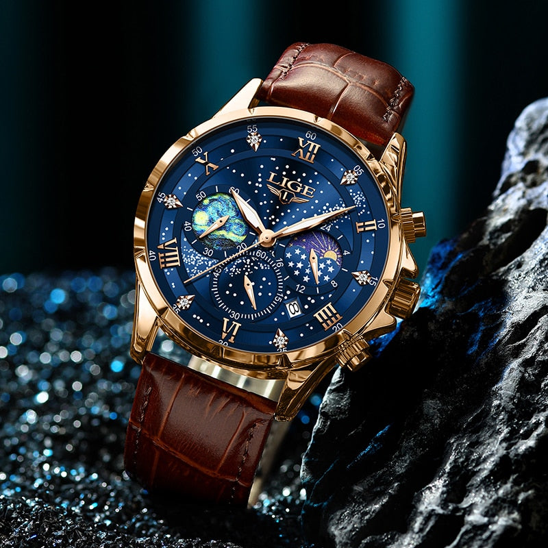 Montre élégante à phase de lune