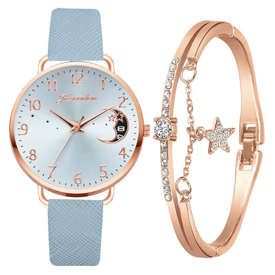 Ensemble avec montre et bracelets avec cadran à chiffres lunaires