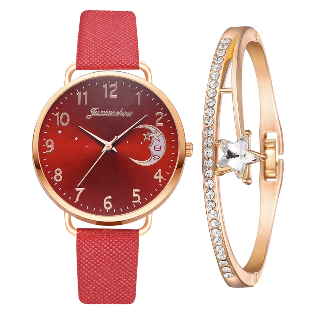Ensemble avec montre et bracelets avec cadran à chiffres lunaires