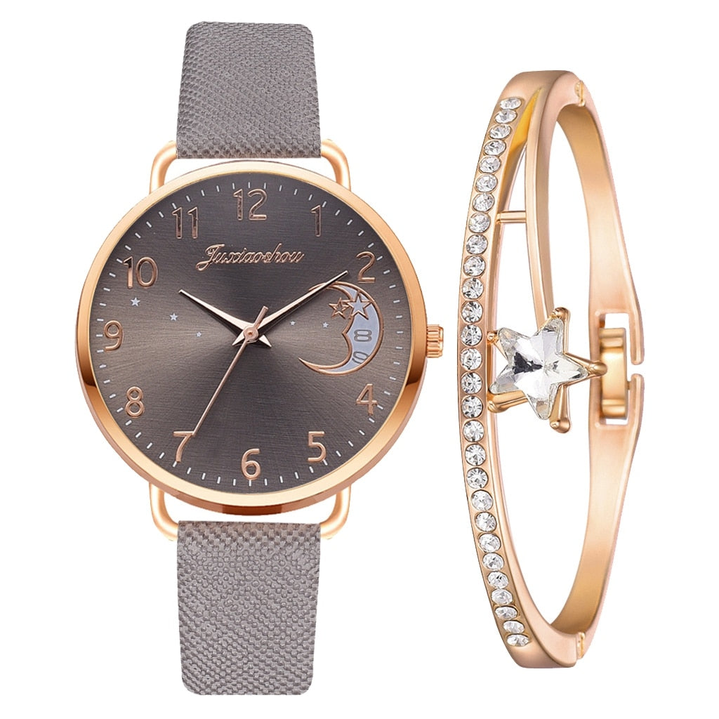 Ensemble avec montre et bracelets avec cadran à chiffres lunaires