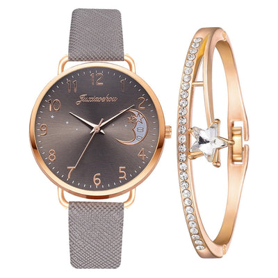 Ensemble avec montre et bracelets avec cadran à chiffres lunaires