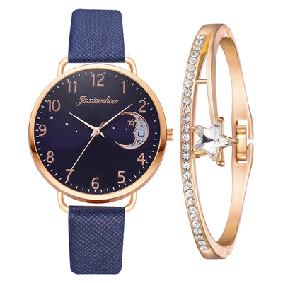 Ensemble avec montre et bracelets avec cadran à chiffres lunaires