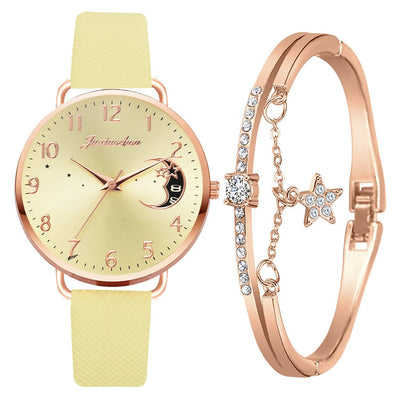 Ensemble avec montre et bracelets avec cadran à chiffres lunaires