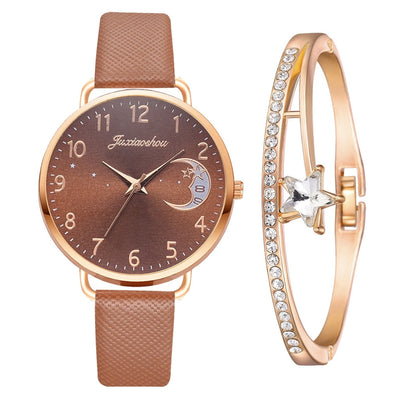 Ensemble avec montre et bracelets avec cadran à chiffres lunaires