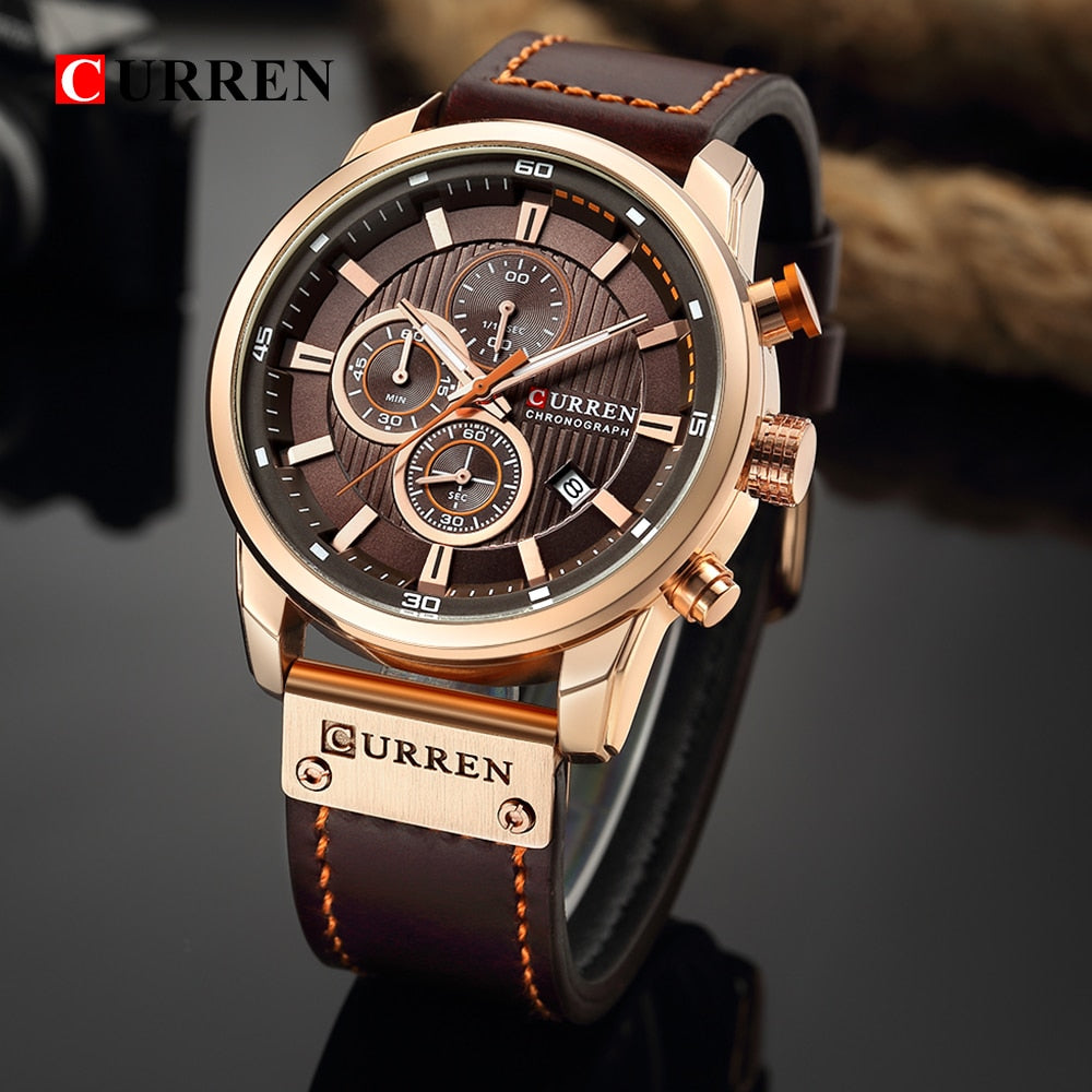 Montre en quartz élégante avec bracelet en cuir