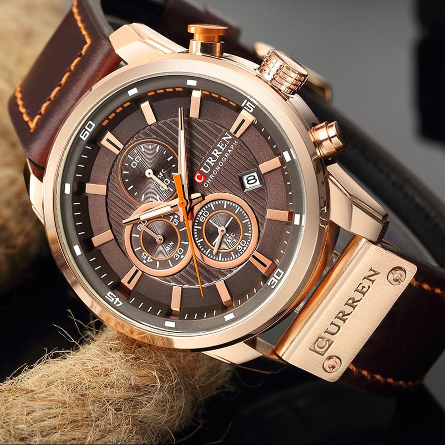 Montre en quartz élégante avec bracelet en cuir