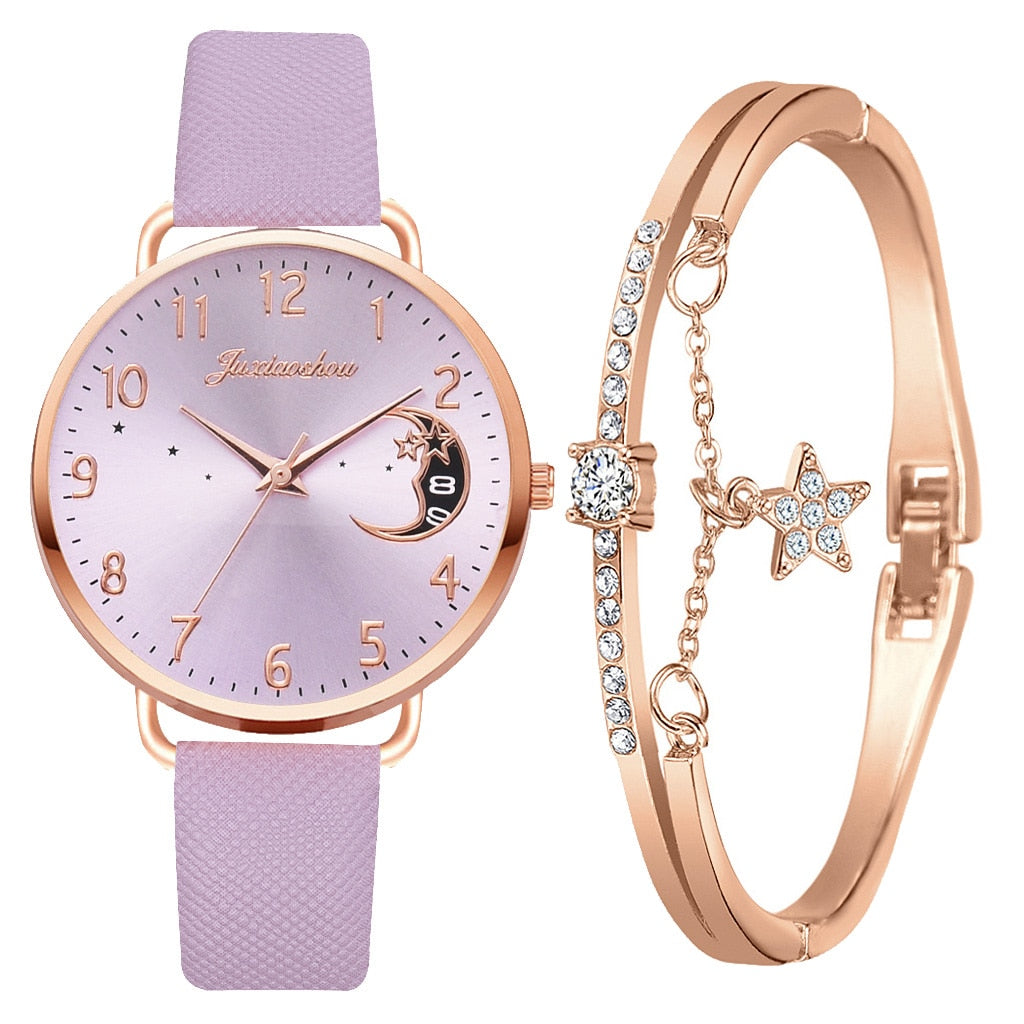 Ensemble avec montre et bracelets avec cadran à chiffres lunaires