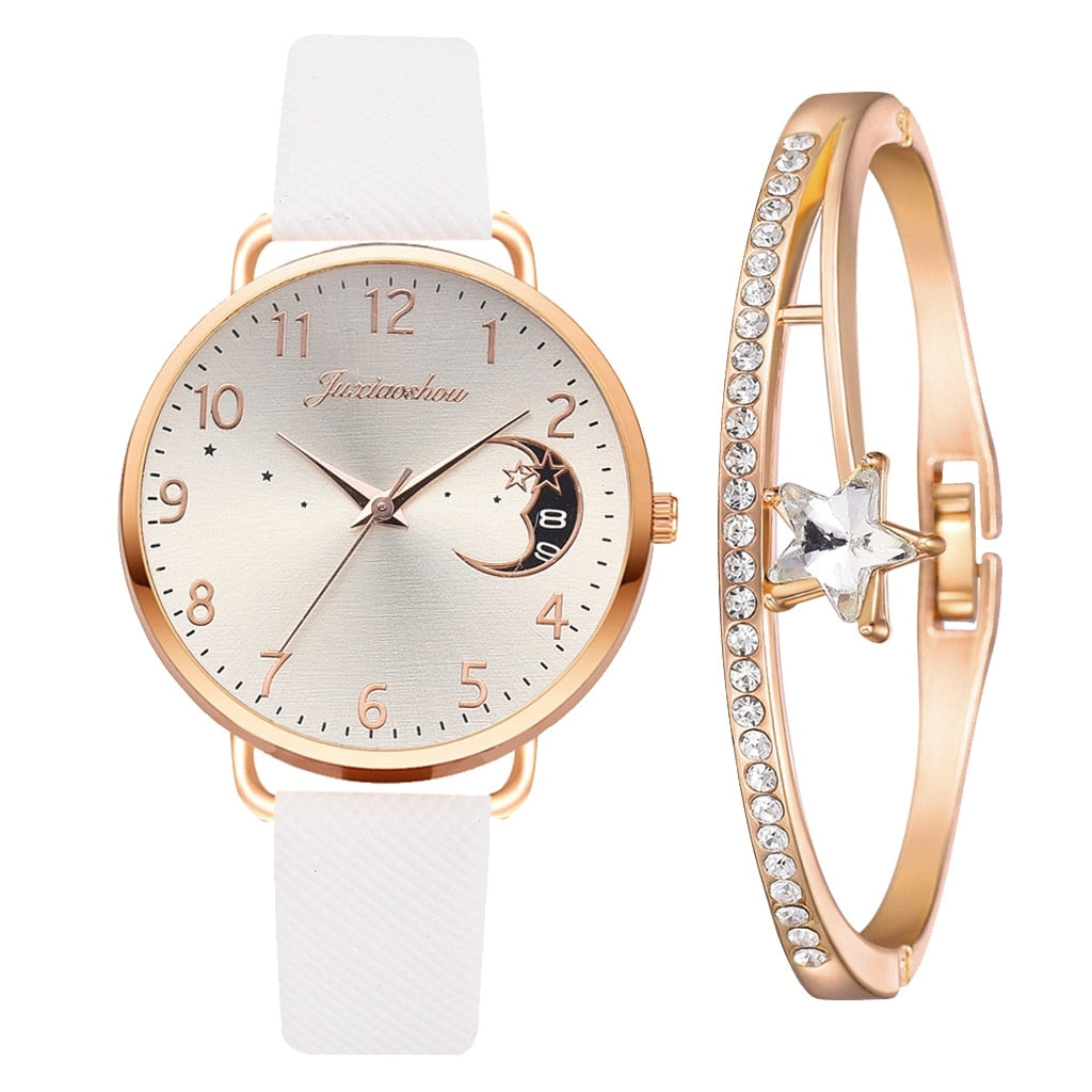 Ensemble avec montre et bracelets avec cadran à chiffres lunaires