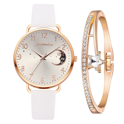 Ensemble avec montre et bracelets avec cadran à chiffres lunaires