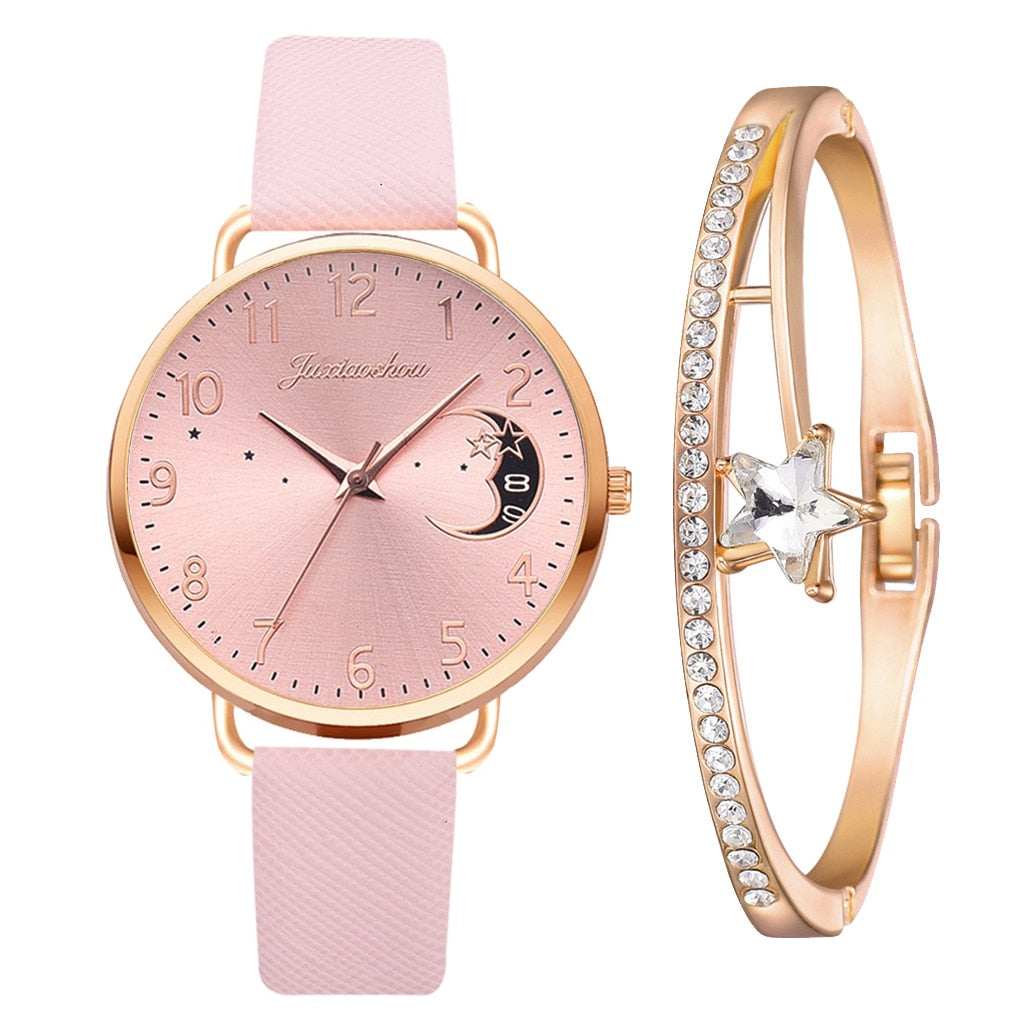 Ensemble avec montre et bracelets avec cadran à chiffres lunaires