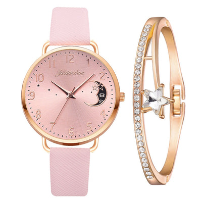 Ensemble avec montre et bracelets avec cadran à chiffres lunaires