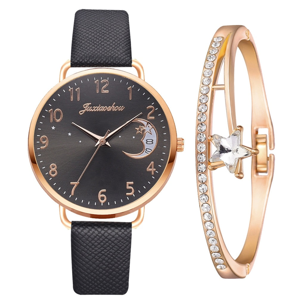 Ensemble avec montre et bracelets avec cadran à chiffres lunaires