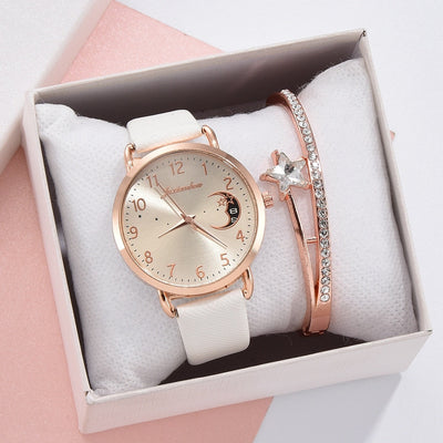 Ensemble avec montre et bracelets avec cadran à chiffres lunaires