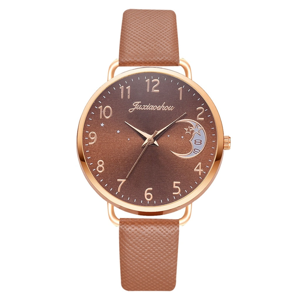 Ensemble avec montre et bracelets avec cadran à chiffres lunaires
