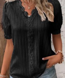 Lunea™ T-shirt en chiffon à col en V en dentelle