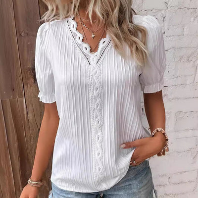 Lunea™ T-shirt en chiffon à col en V en dentelle