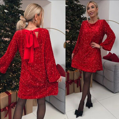 Robe mini ample en sequins de velours avec un noeud dans le dos