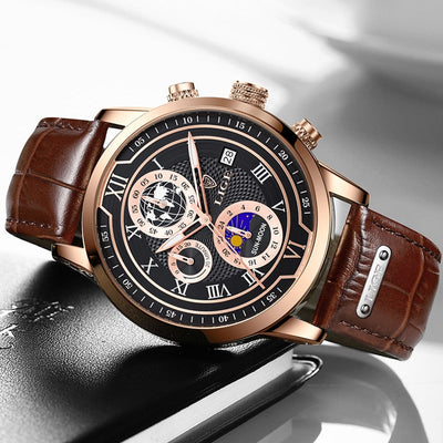 Montre chronographe avec bracelet en cuir premium