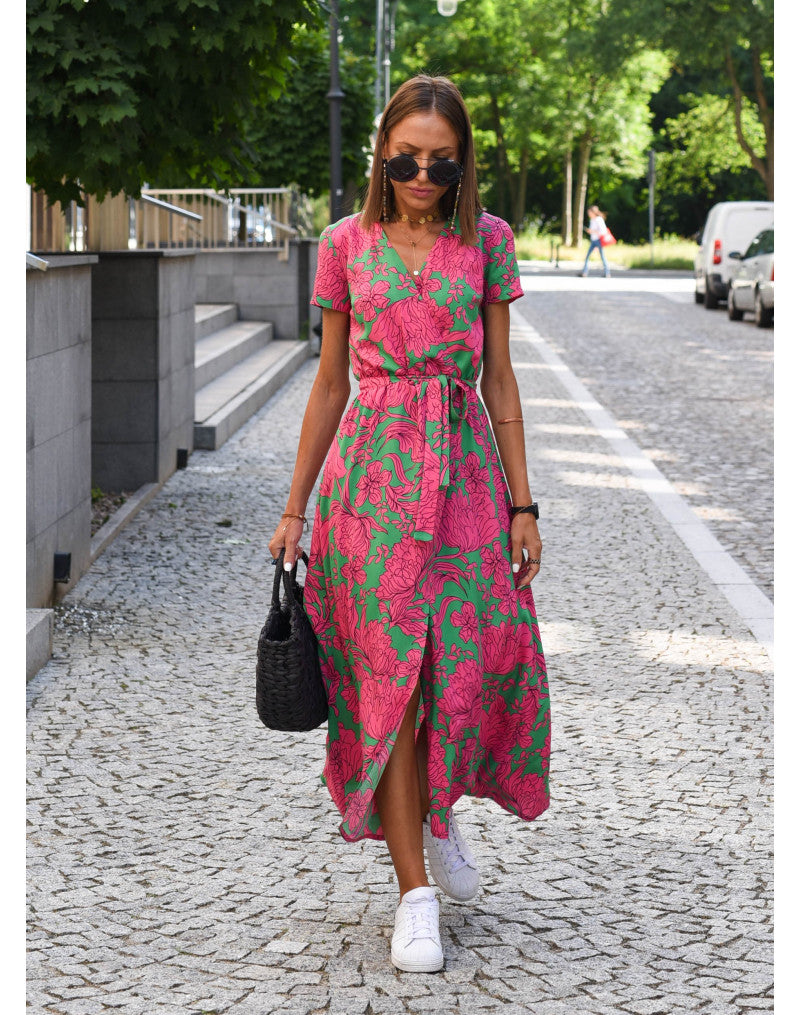 Alina – Robe Midi Cache-Cœur Fleurie