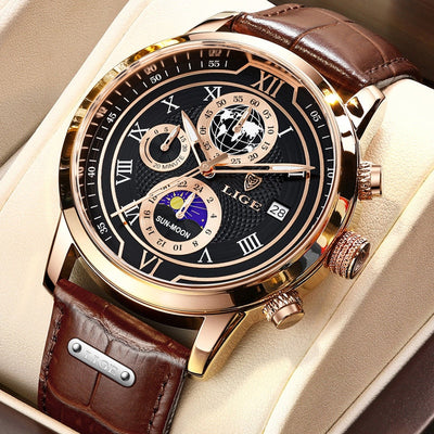 Montre chronographe avec bracelet en cuir premium