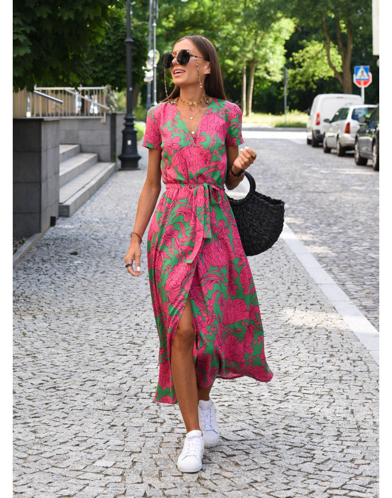 Alina – Robe Midi Cache-Cœur Fleurie