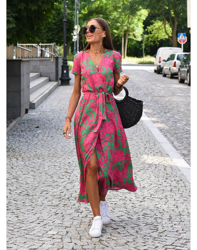 Alina – Robe Midi Cache-Cœur Fleurie