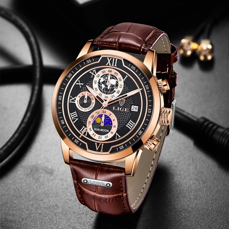 Montre chronographe avec bracelet en cuir premium