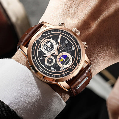 Montre chronographe avec bracelet en cuir premium