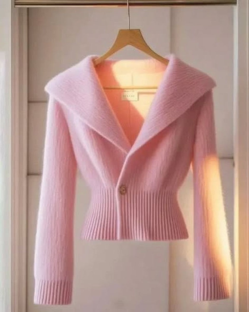 Cardigan rose pâle uni à collerette