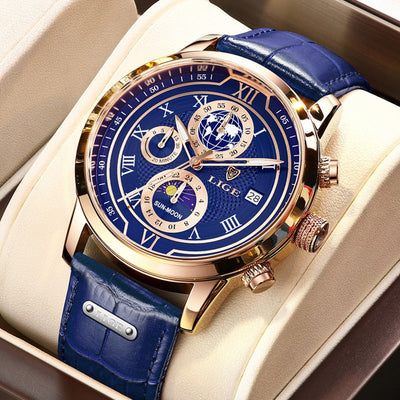 Montre chronographe avec bracelet en cuir premium