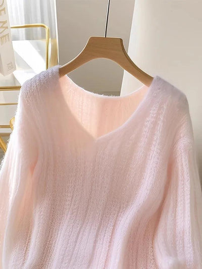 Pull-over en maille rose à manches longues sans motif