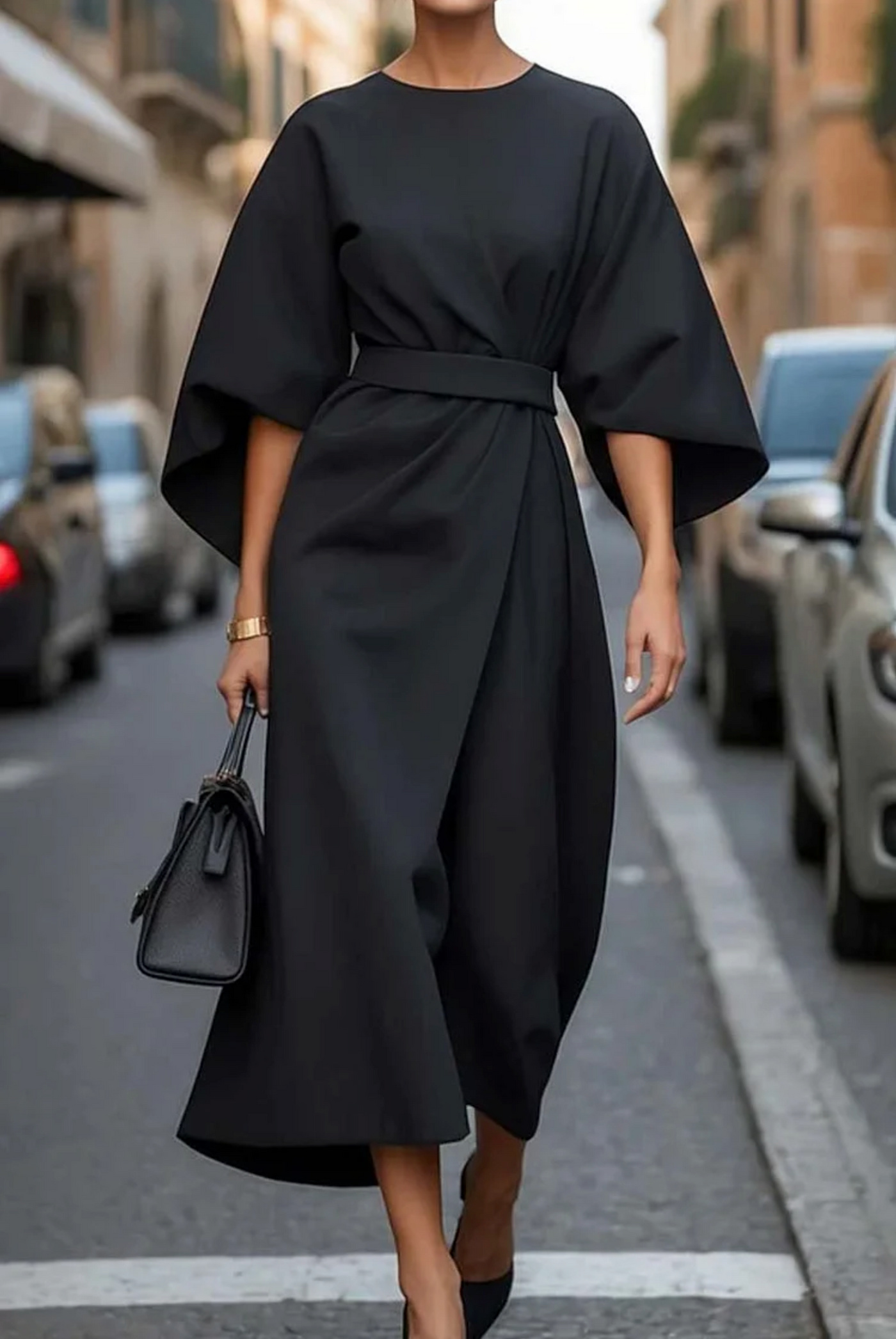 Sofia - robe élégante avec manches en lanternes et ceinture