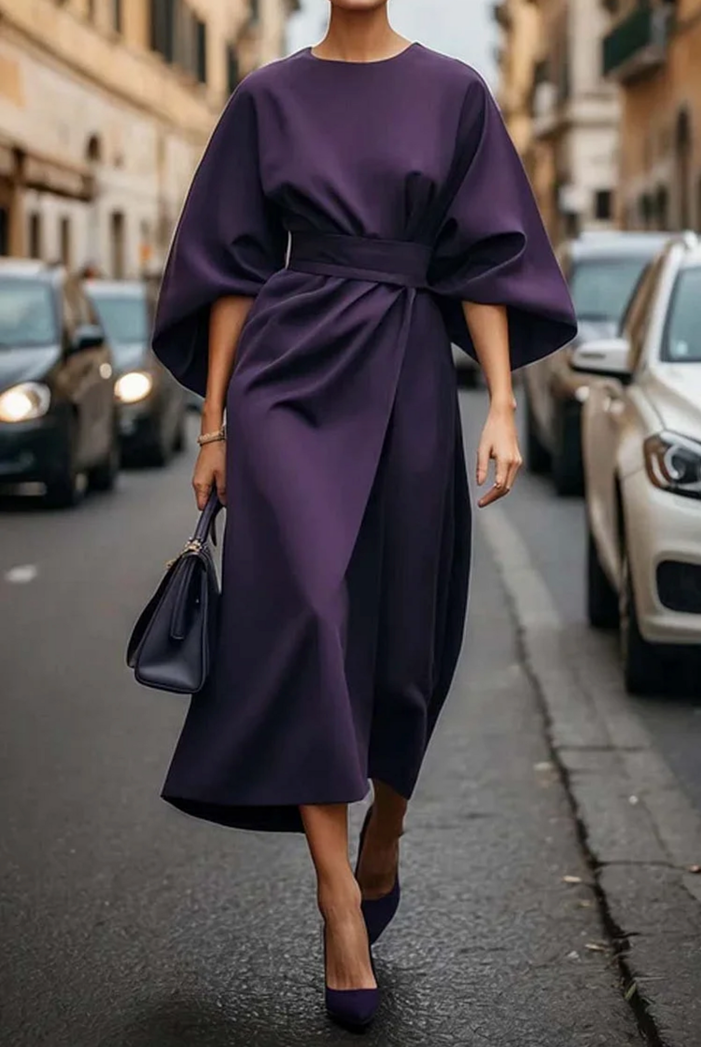 Sofia - robe élégante avec manches en lanternes et ceinture