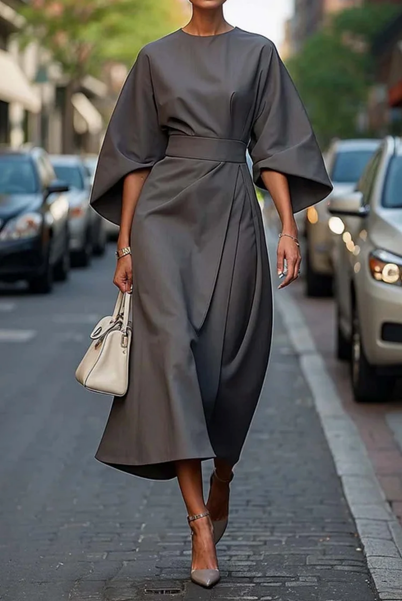 Sofia - robe élégante avec manches en lanternes et ceinture