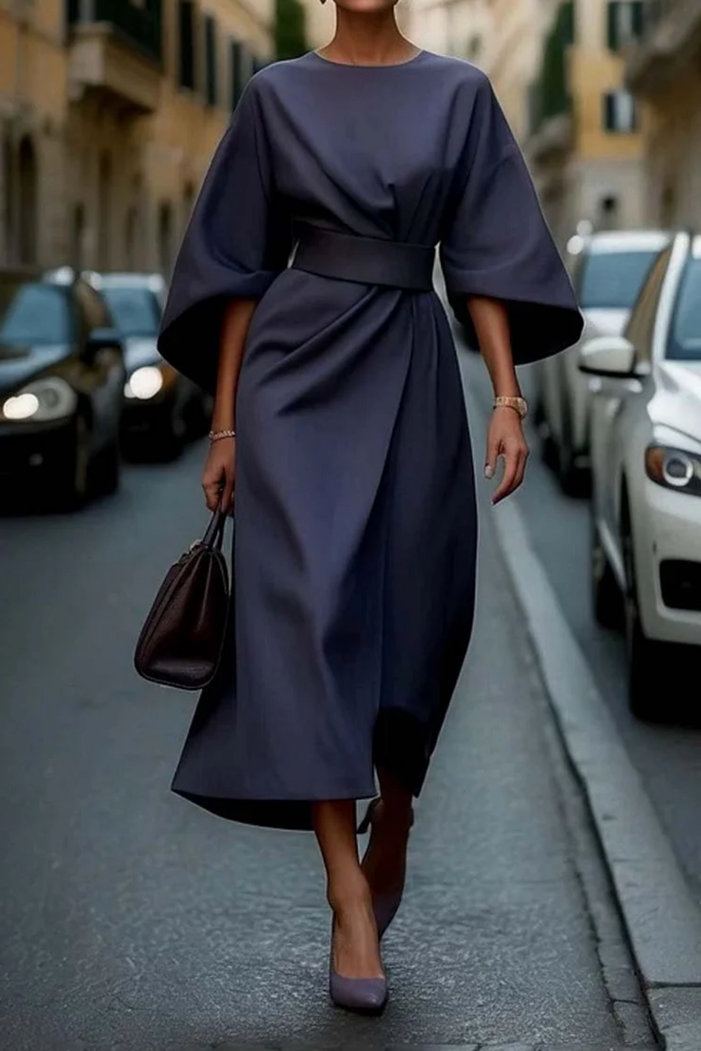 Sofia - robe élégante avec manches en lanternes et ceinture
