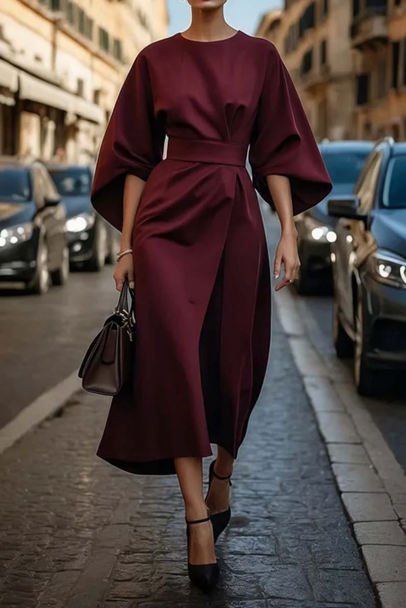 Sofia - robe élégante avec manches en lanternes et ceinture