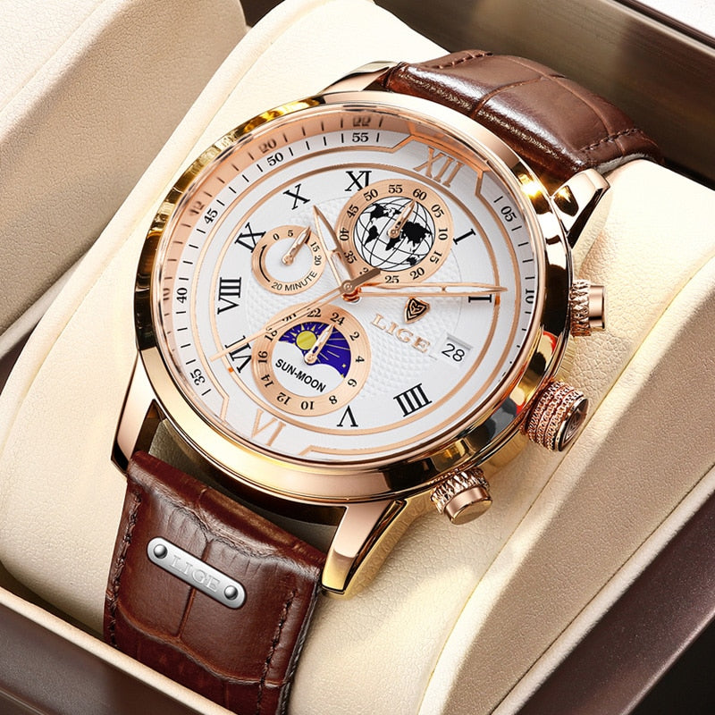 Montre chronographe avec bracelet en cuir premium