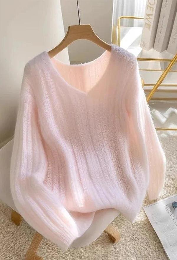 Pull-over en maille rose à manches longues sans motif