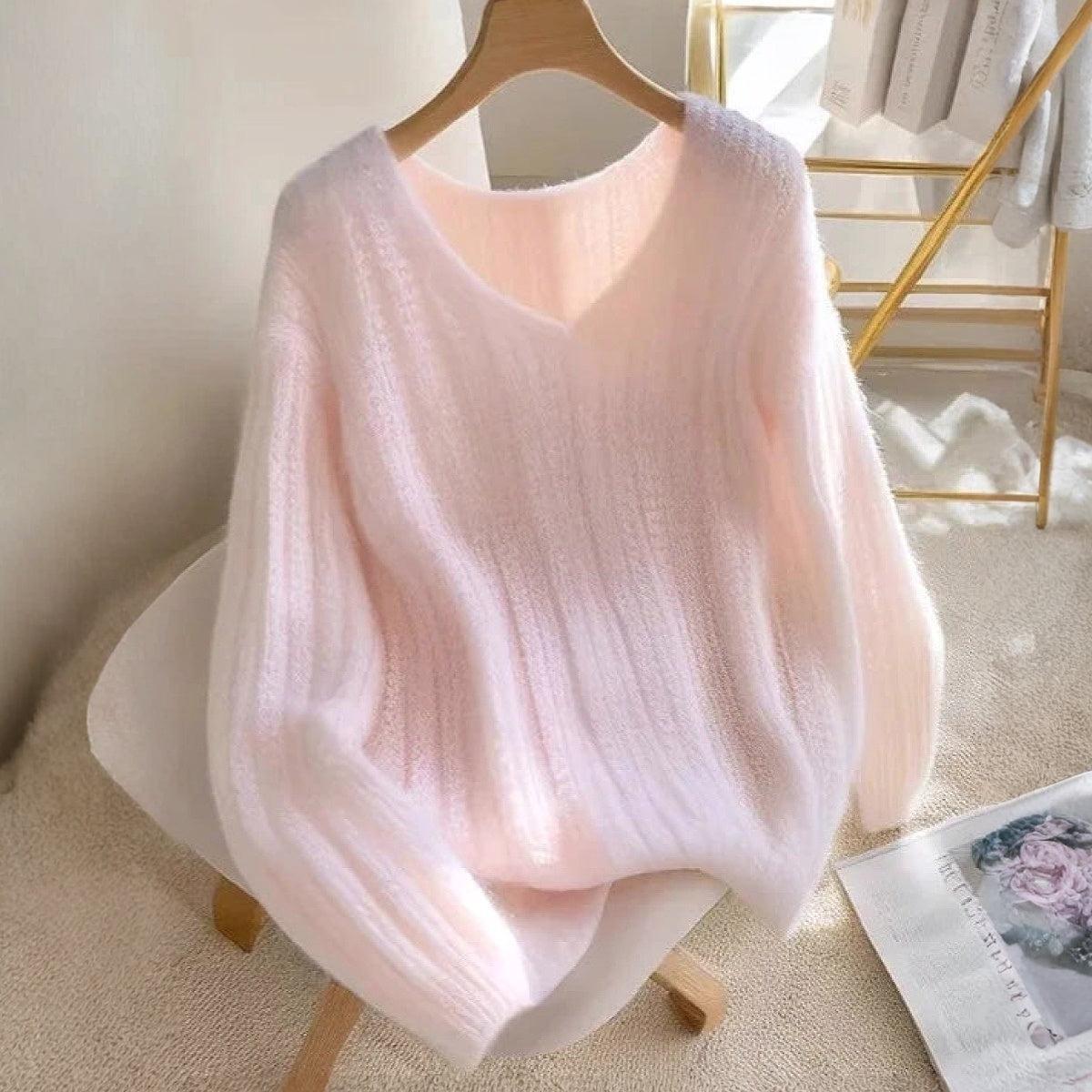 Pull-over en maille rose à manches longues sans motif